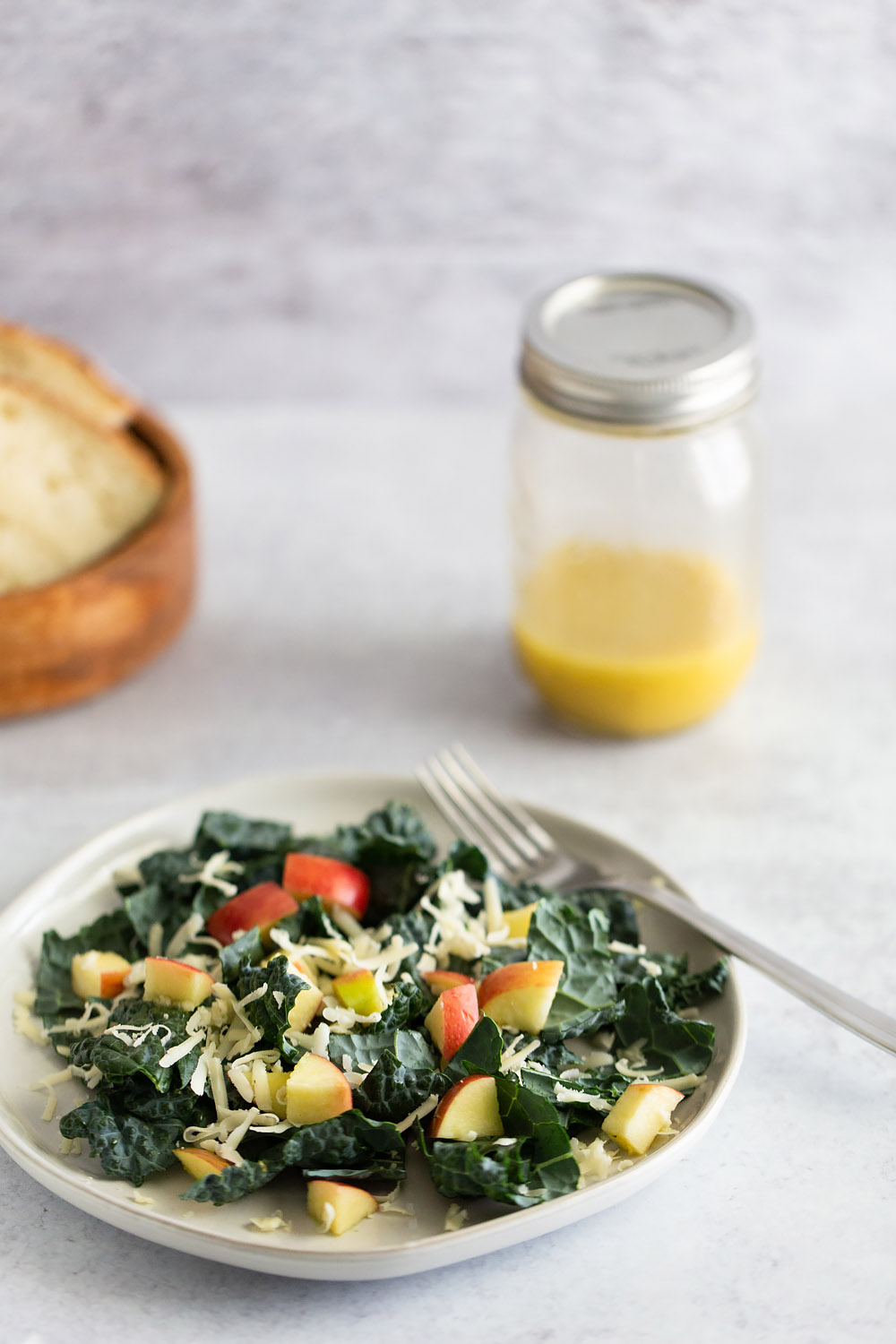 kale salad with apples and cheddar