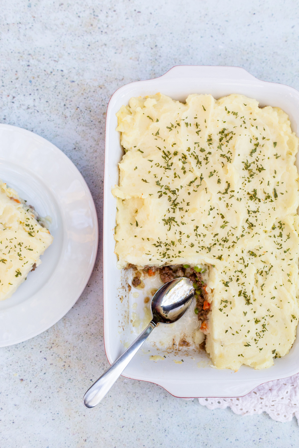 shepherds pie with a slice taken out