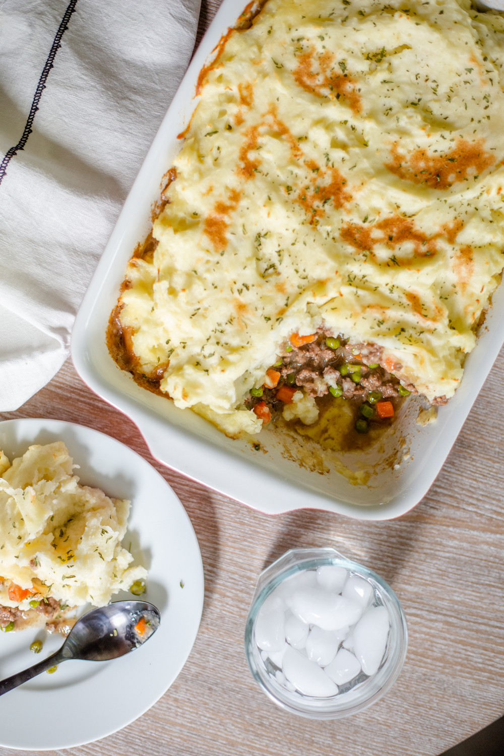 Shepherds Pie with a glass of water