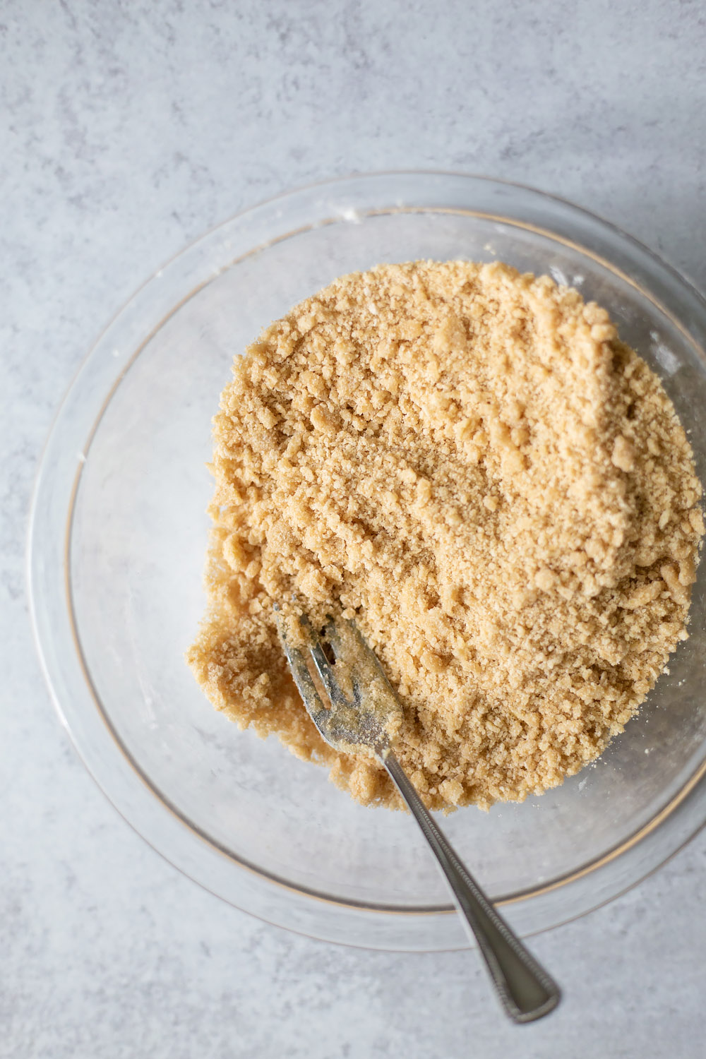 Crumb topping in a bowl for apple pie