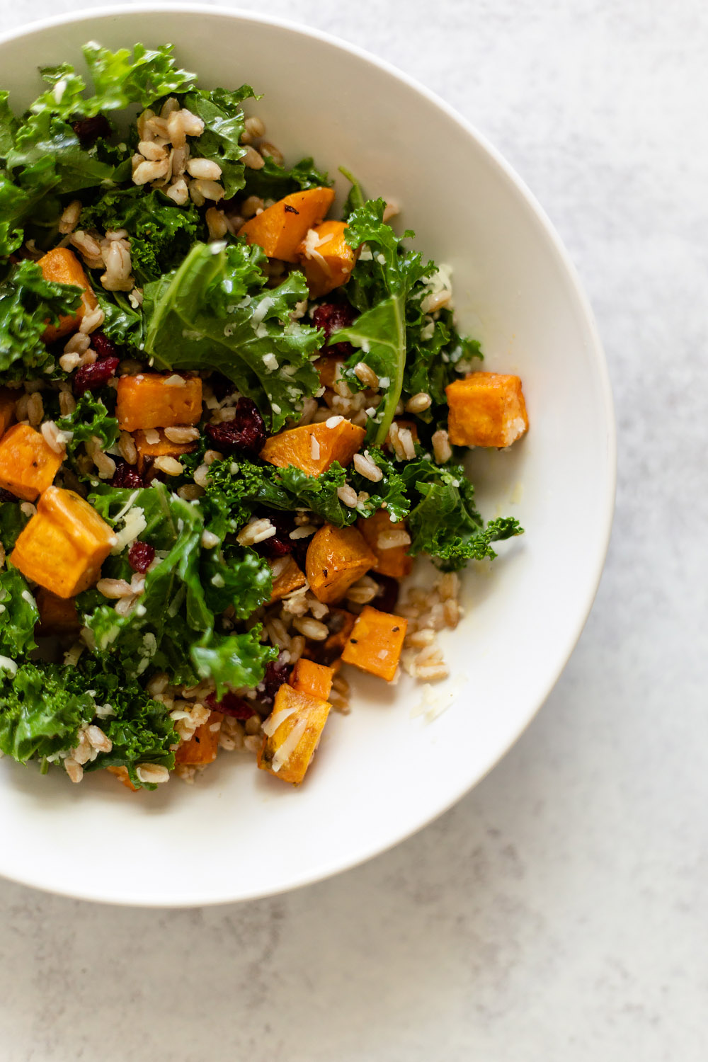 farro bowl with sweet potato and kale