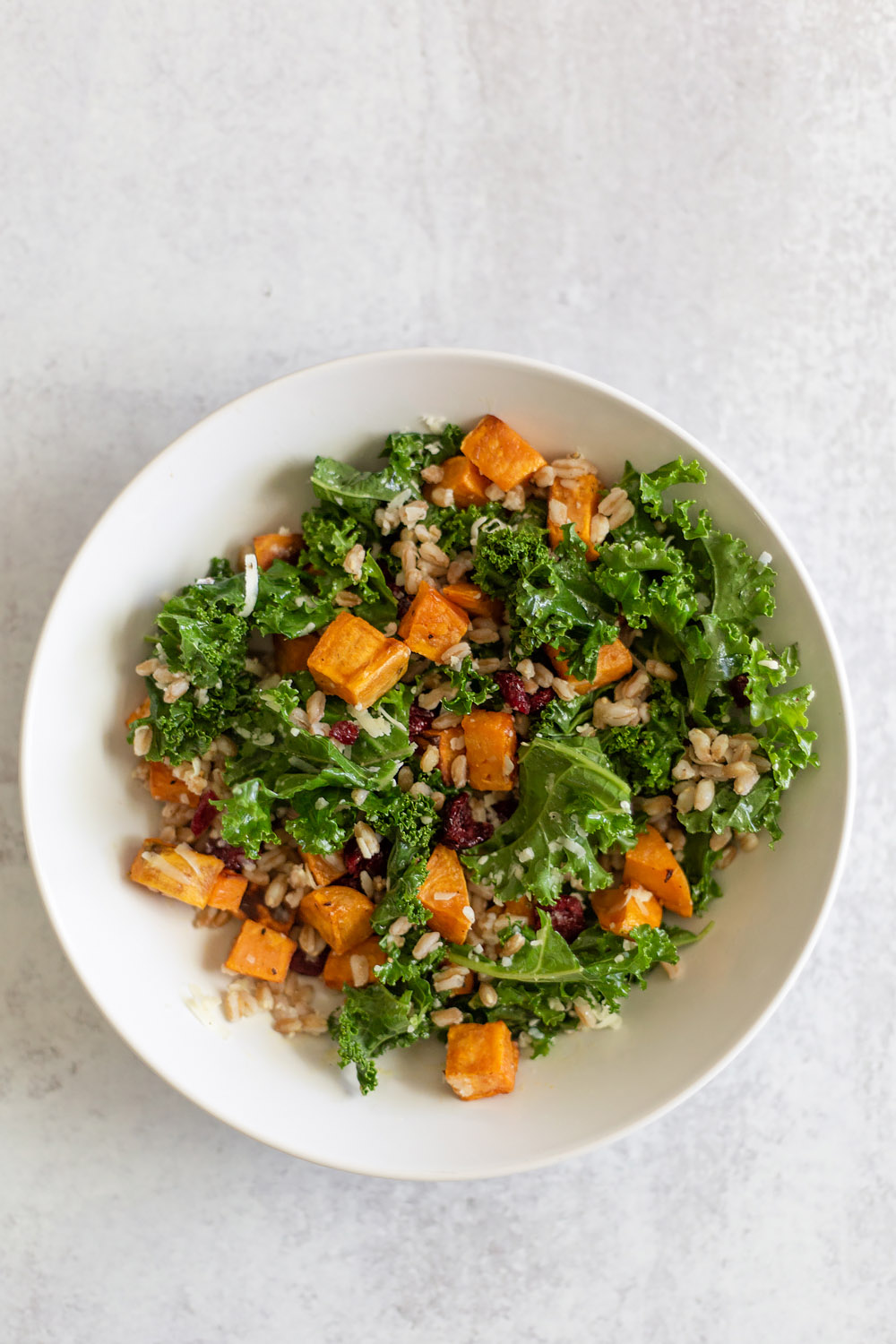 farro bowl with sweet potato and kale