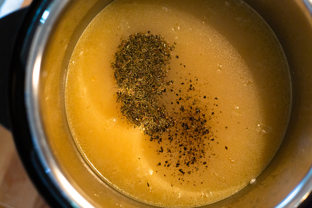 broth and spices in Instant Pot