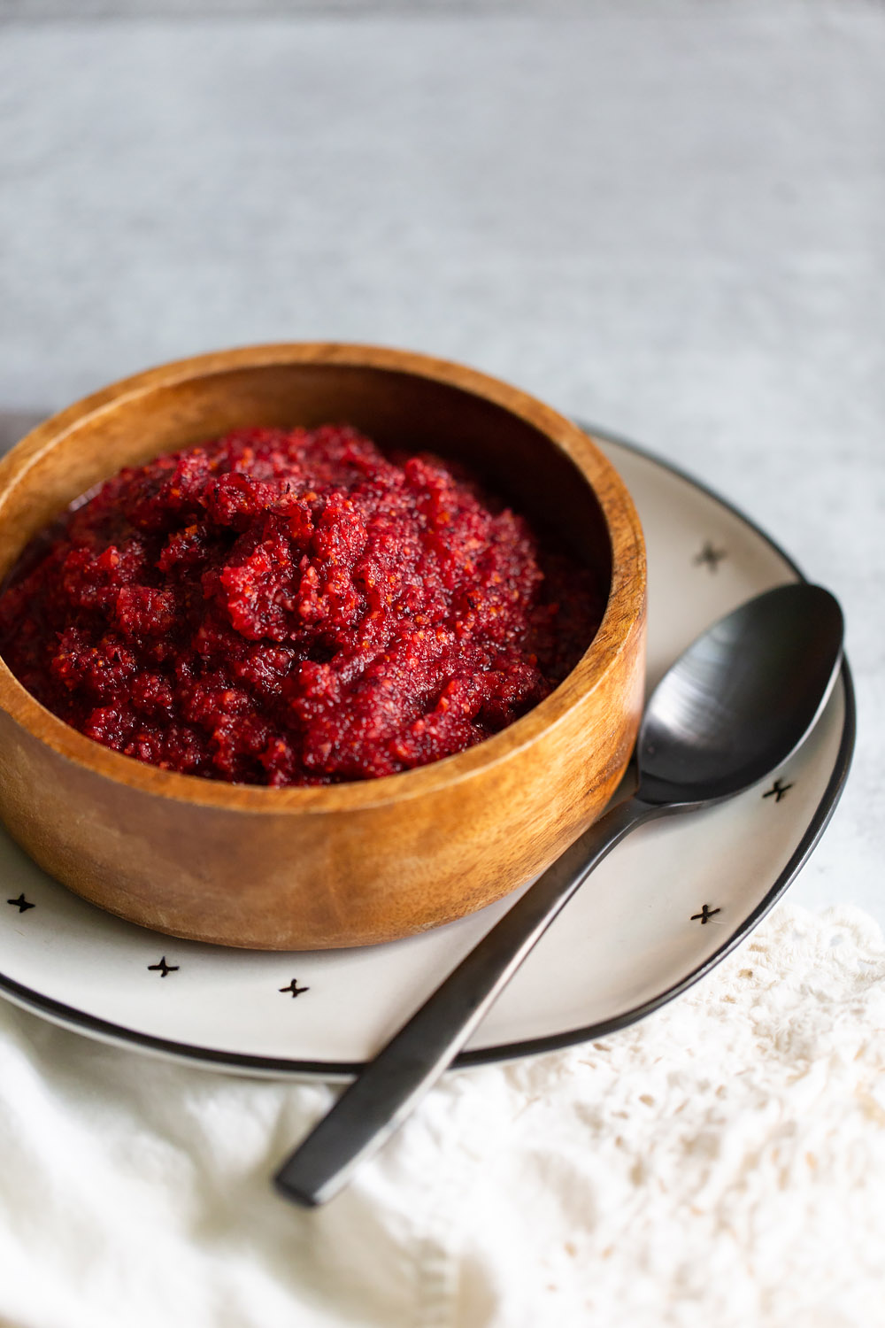 cranberry sauce with a spoon