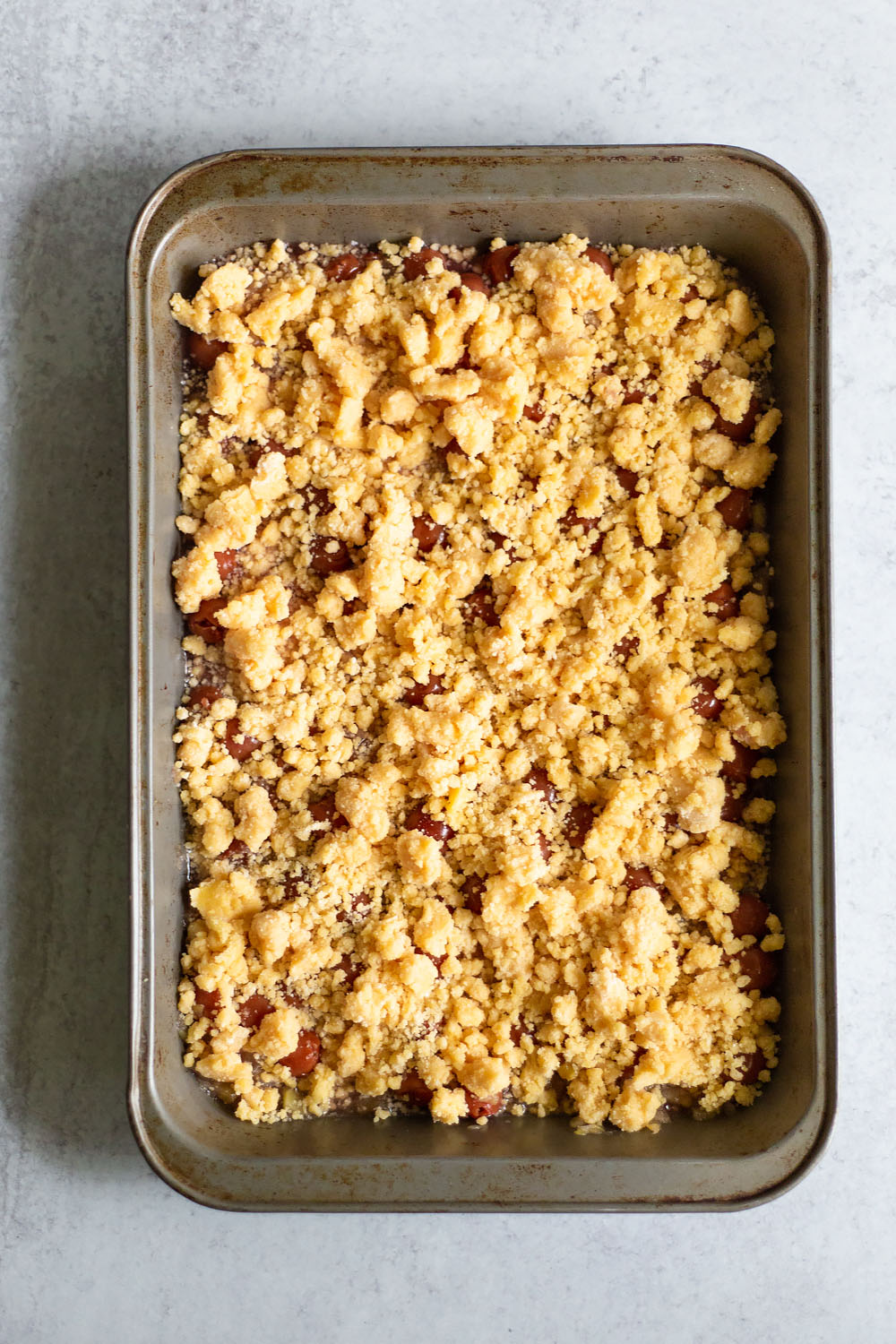 dump cake before going into the oven