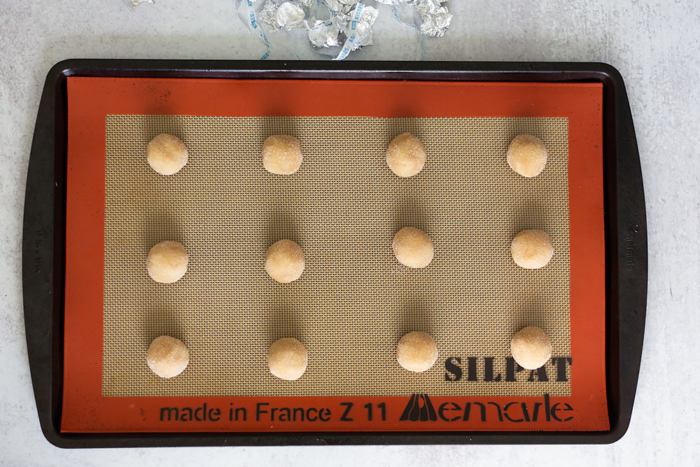 Peanut Butter Cookies about to go into the oven on a silpat mat