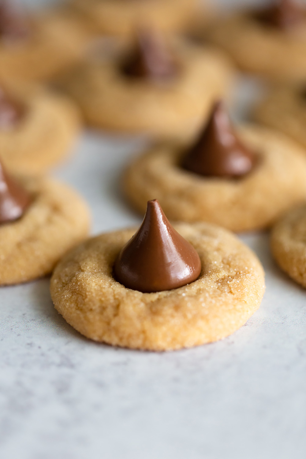 peanut butter blossoms with a Hershye's kiss up close