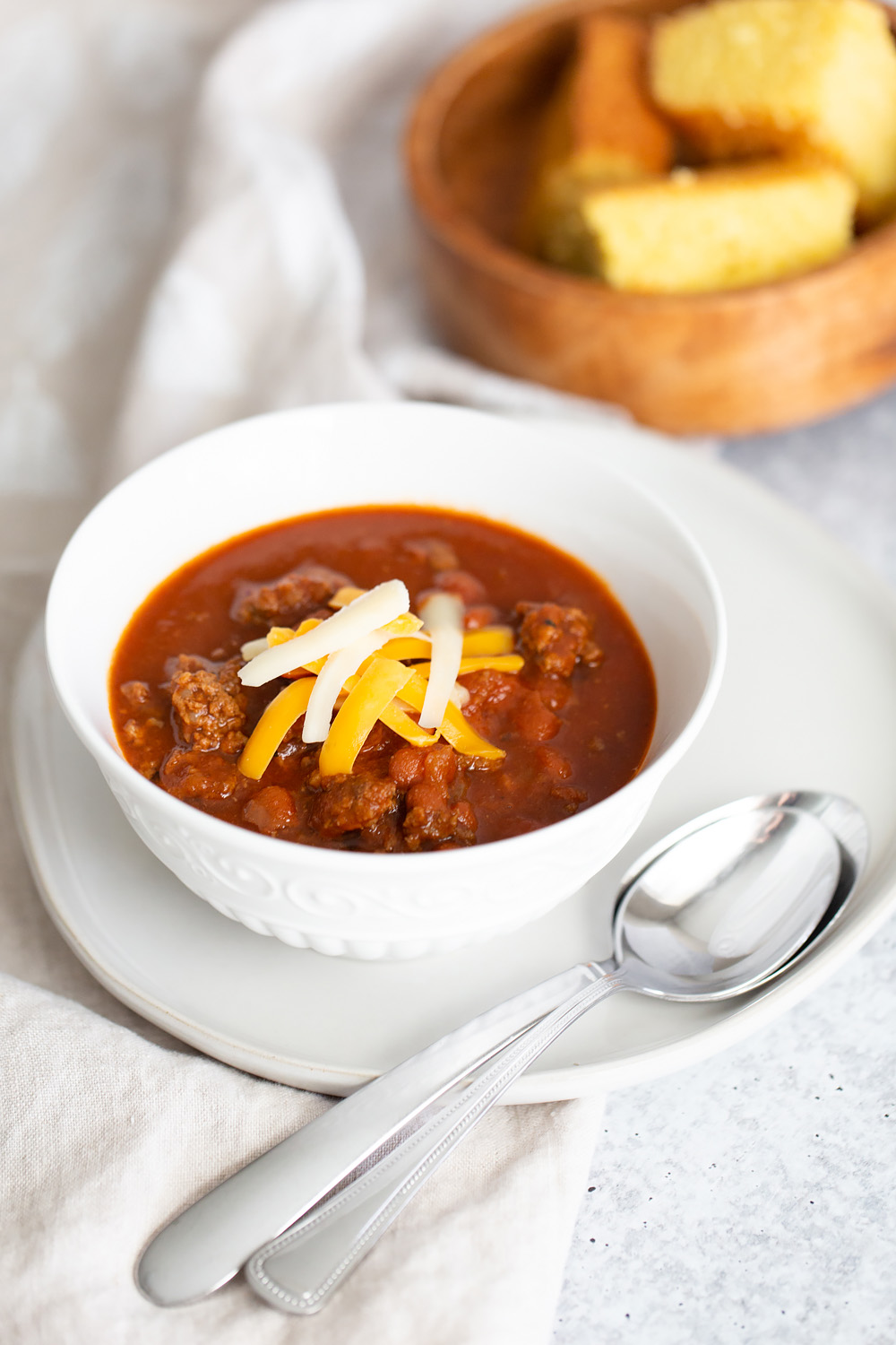 Easy Instant Pot Chili with cheese on top