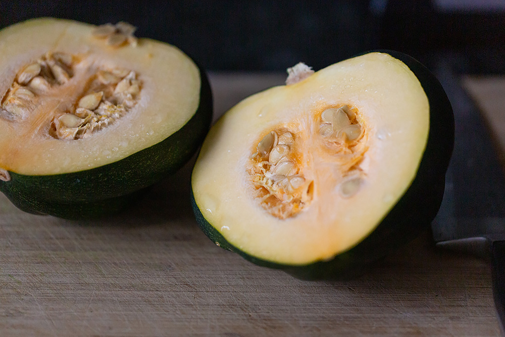 acorn squash cut in half