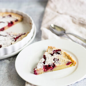 Raspberry clafoutis on a plate