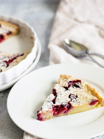 Raspberry clafoutis on a plate