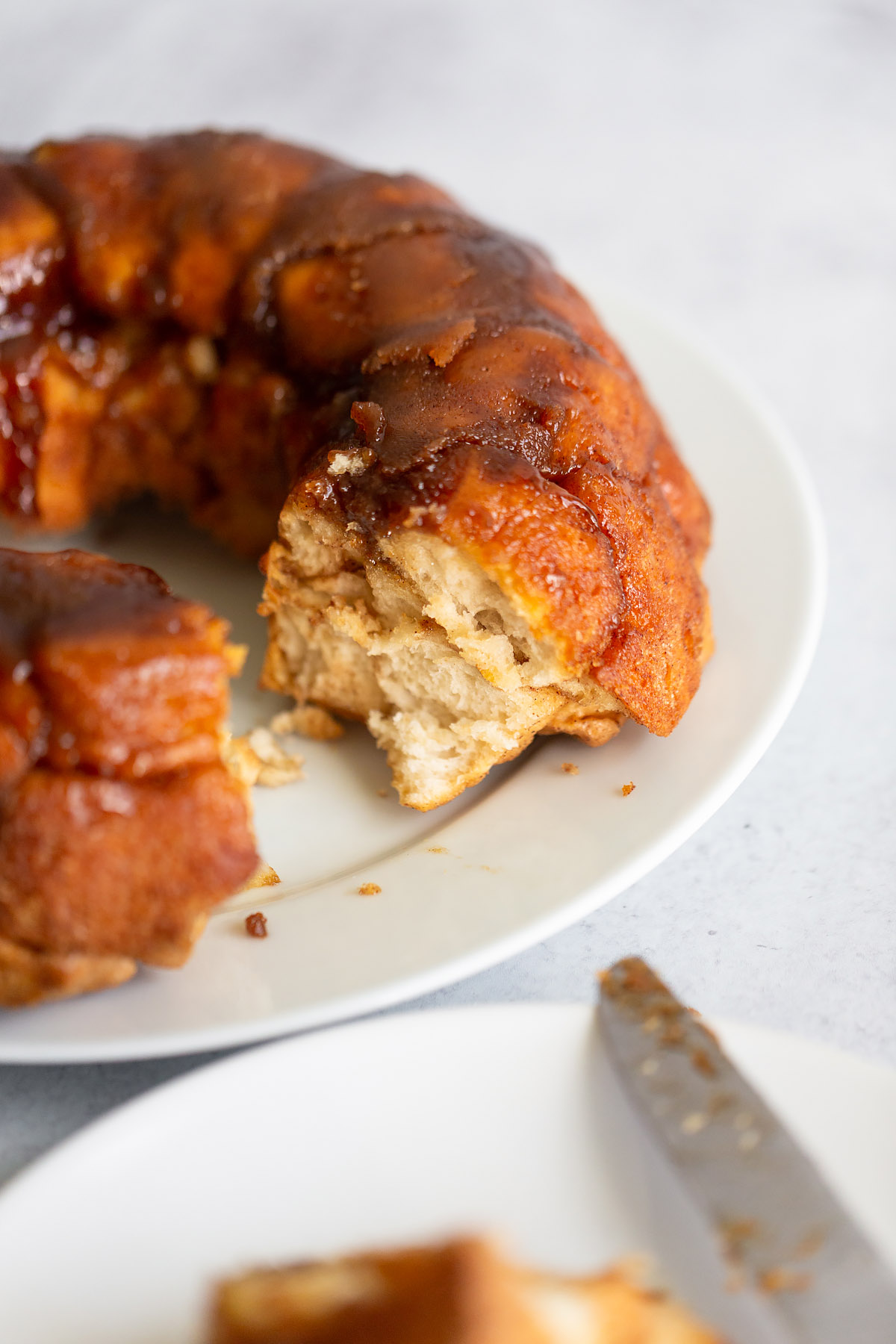 Easy Monkey Bread sliced on a plate