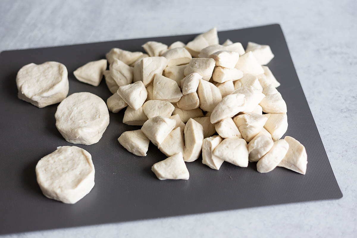 cutting biscuits for monkey bread