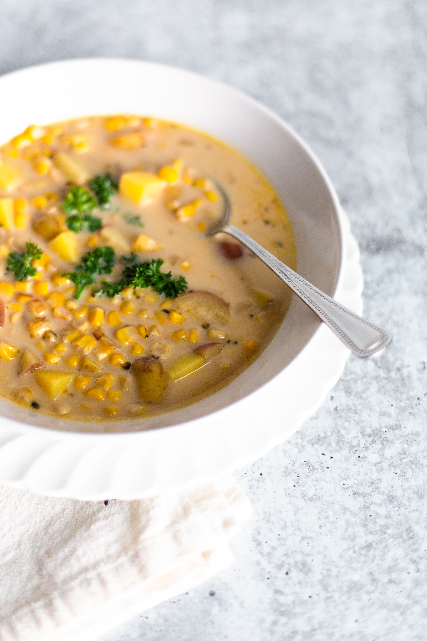 frozen corn chowder with a spoon