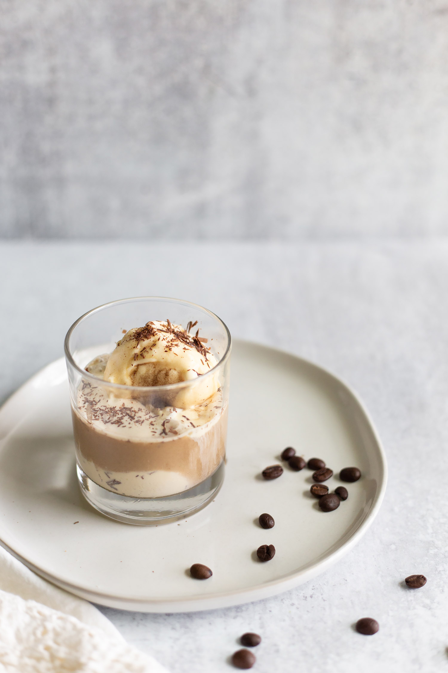 affogato with coffee beans on a plate