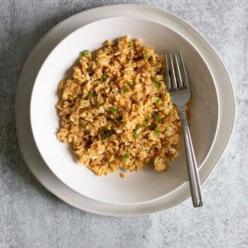 fried rice in a bowl top down