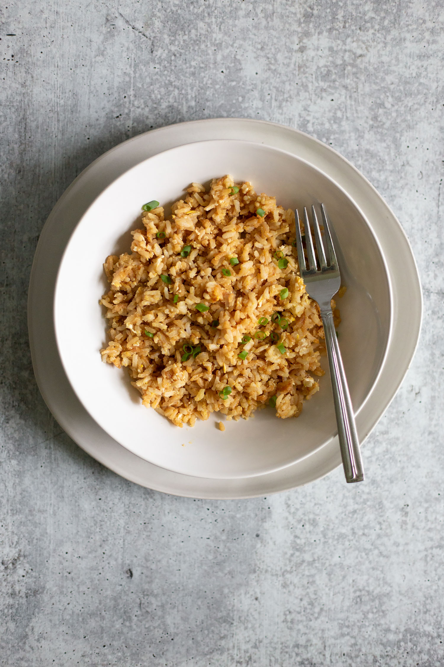 fried rice in a bowl top down