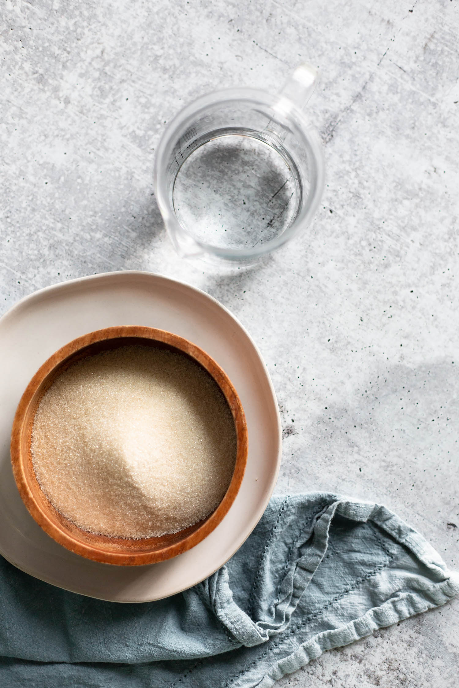 sugar in a bowl and water from the top down