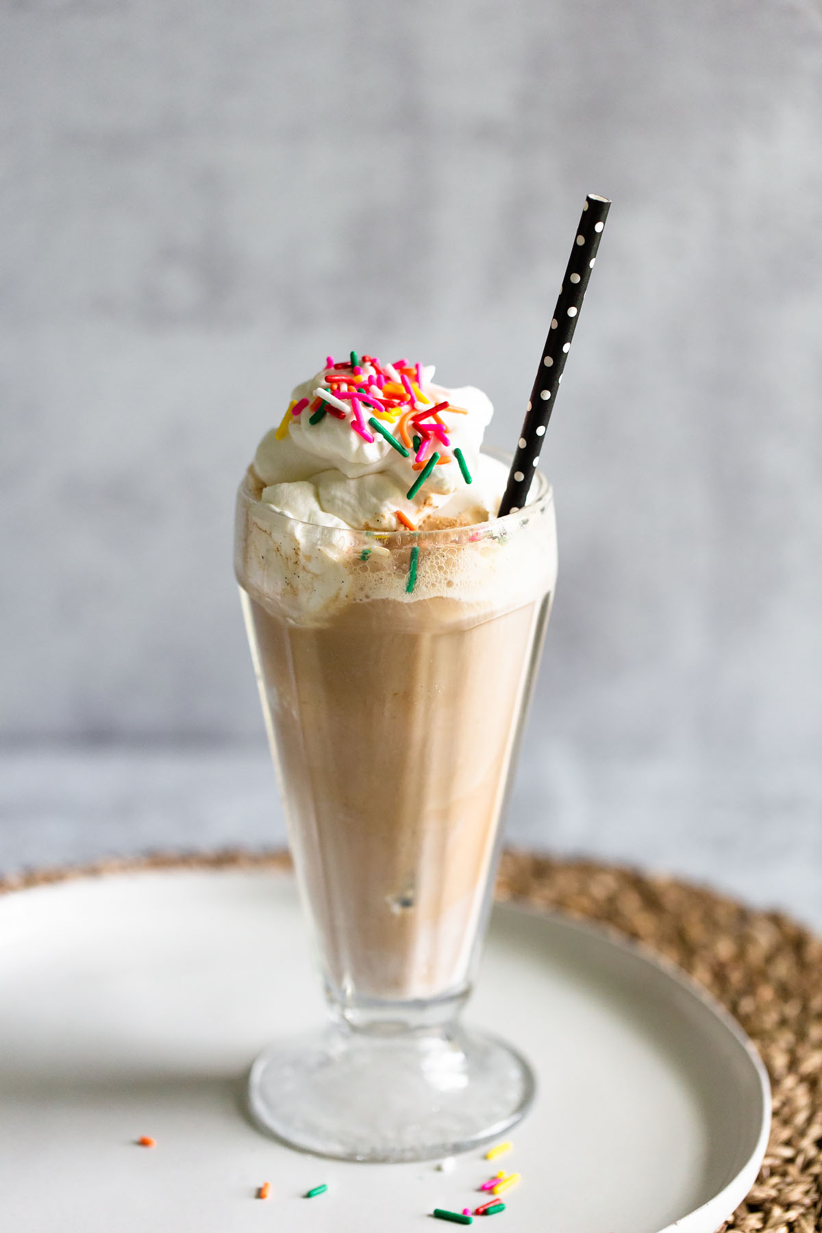 root beer float with whipped cream and sprinkles