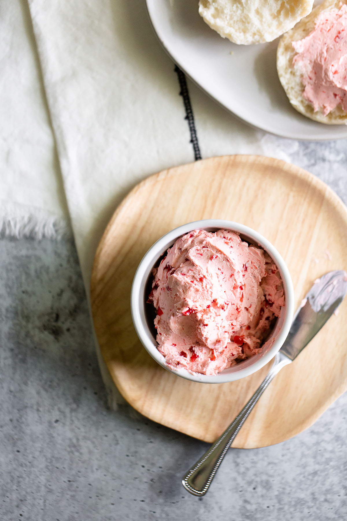 whipped strawberry butter in a bowl