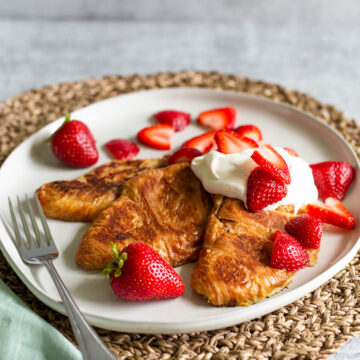 strawberry croissant french toast on a plate