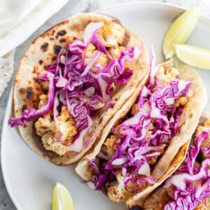 Cauliflower tacos with red cabbage