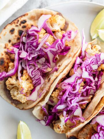 Cauliflower tacos with red cabbage