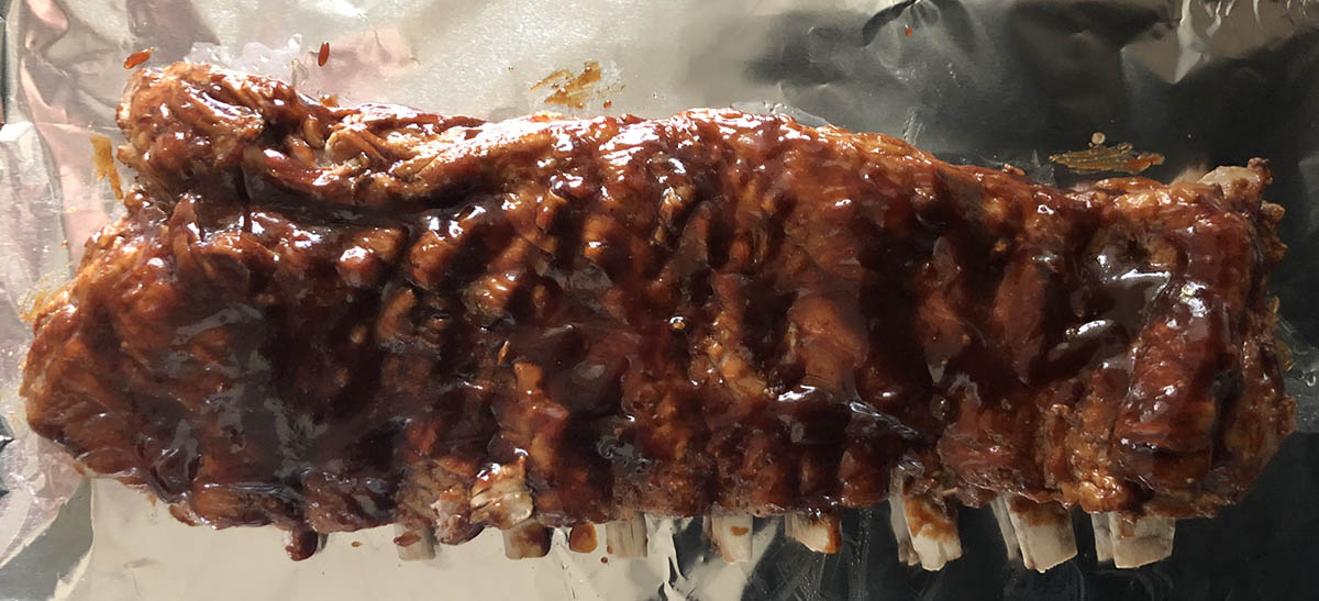 ribs spread with hoisin sauce