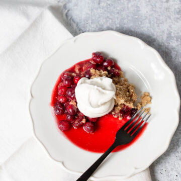 cranberry crumble topped with whipped cream