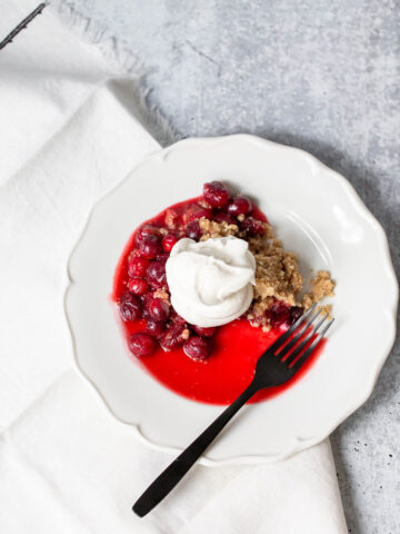 cranberry crumble topped with whipped cream