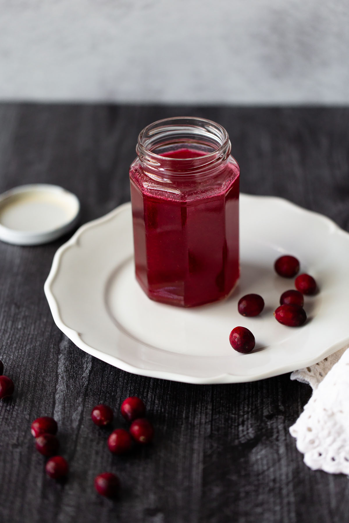 cranberry simple syrup in a jar