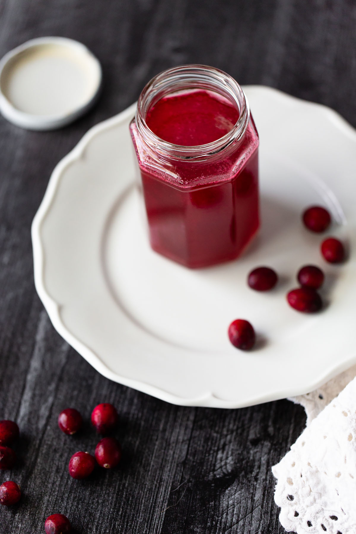 cranberry simple syrup in a jar