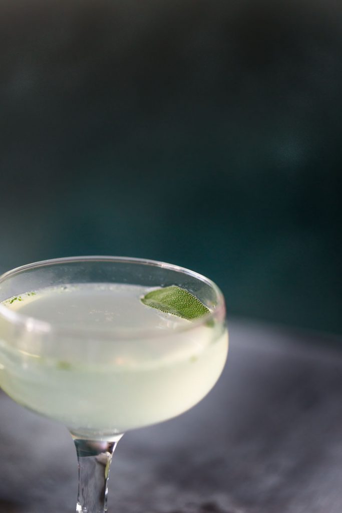 sage gimlet mocktail up close