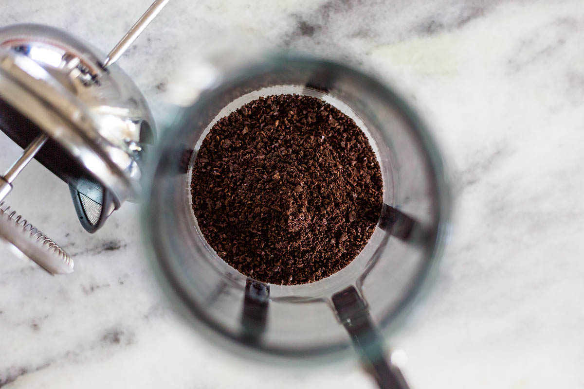 coffee grounds in a french press