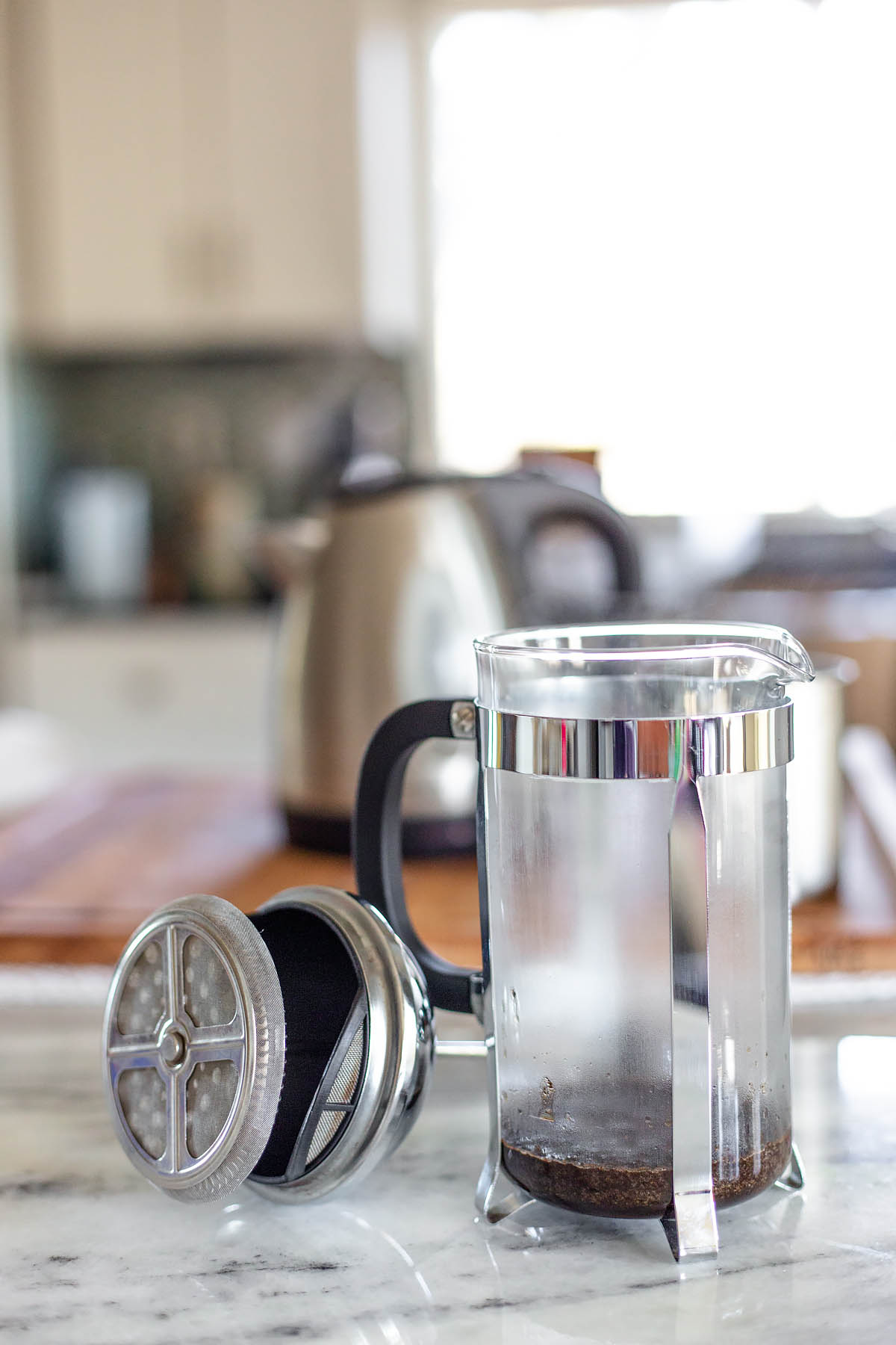 french press with coffee inside