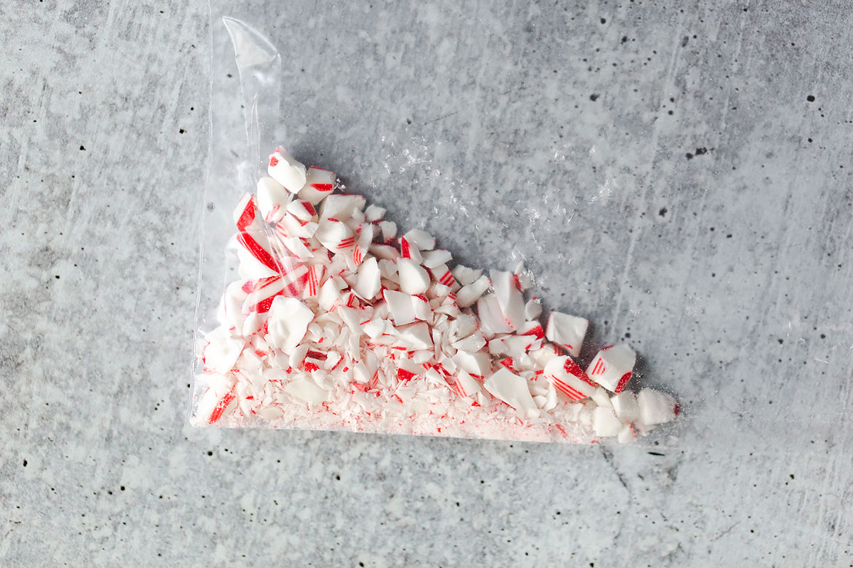 broken peppermint pieces in a bag