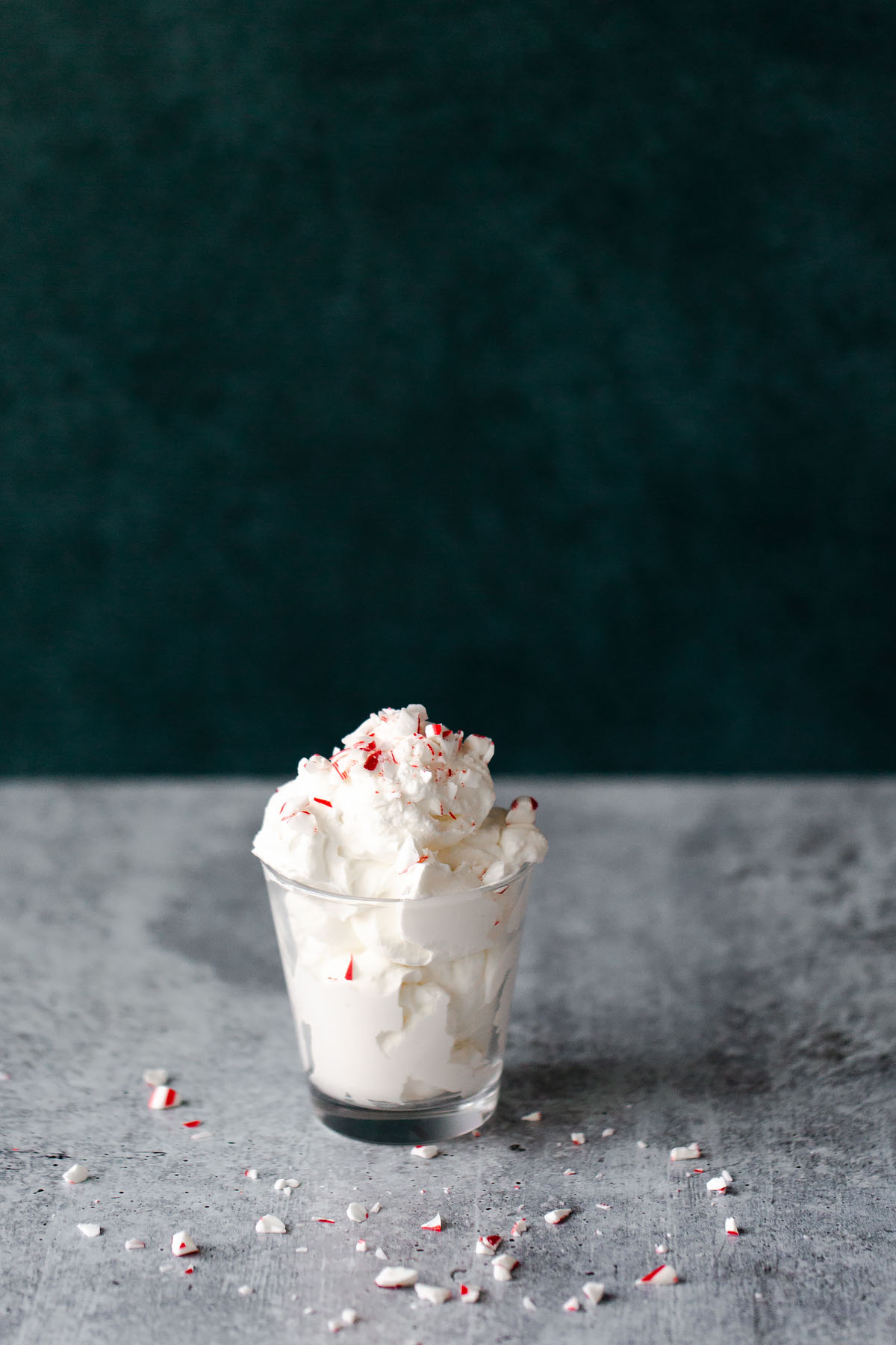 peppermint whipped cream in a glass cup