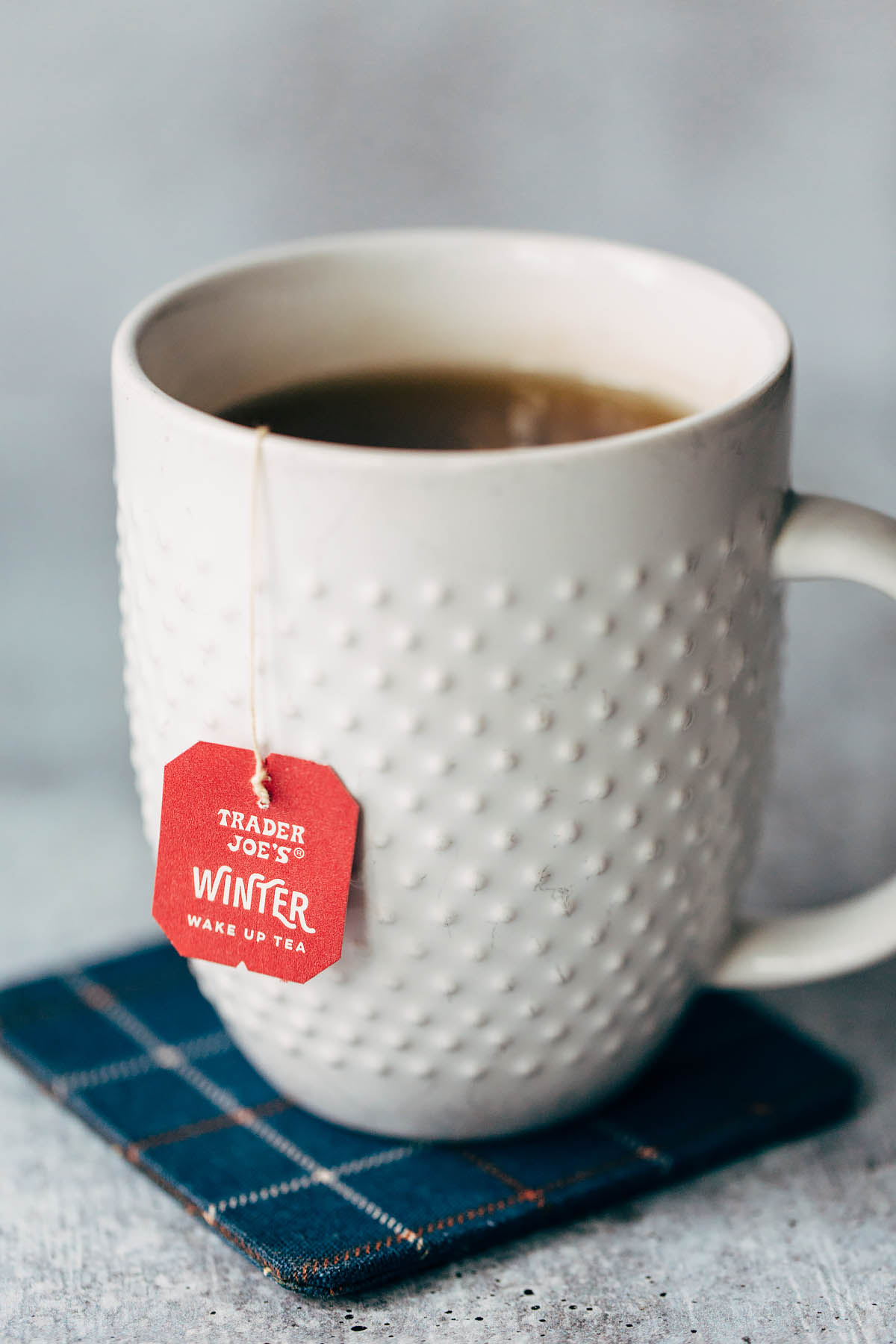 brewing a mug of trader joes winter tea