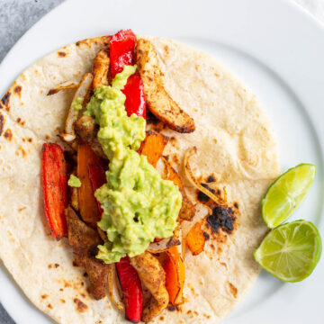 air fryer chicken fajitas on a tortilla