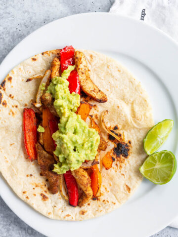 air fryer chicken fajitas on a tortilla