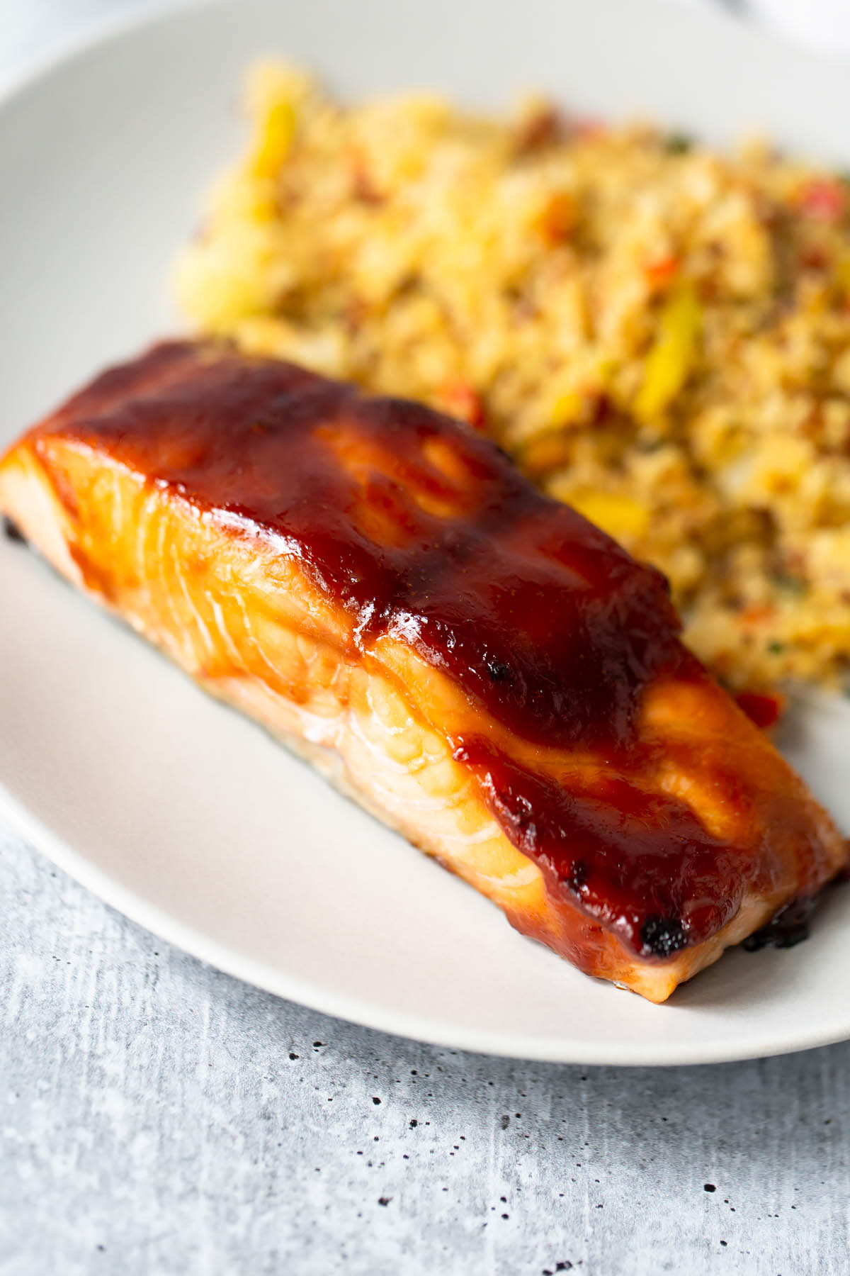 air fryer teriyaki salmon up close