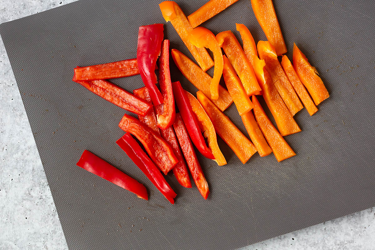 sliced red and orange bell peppers