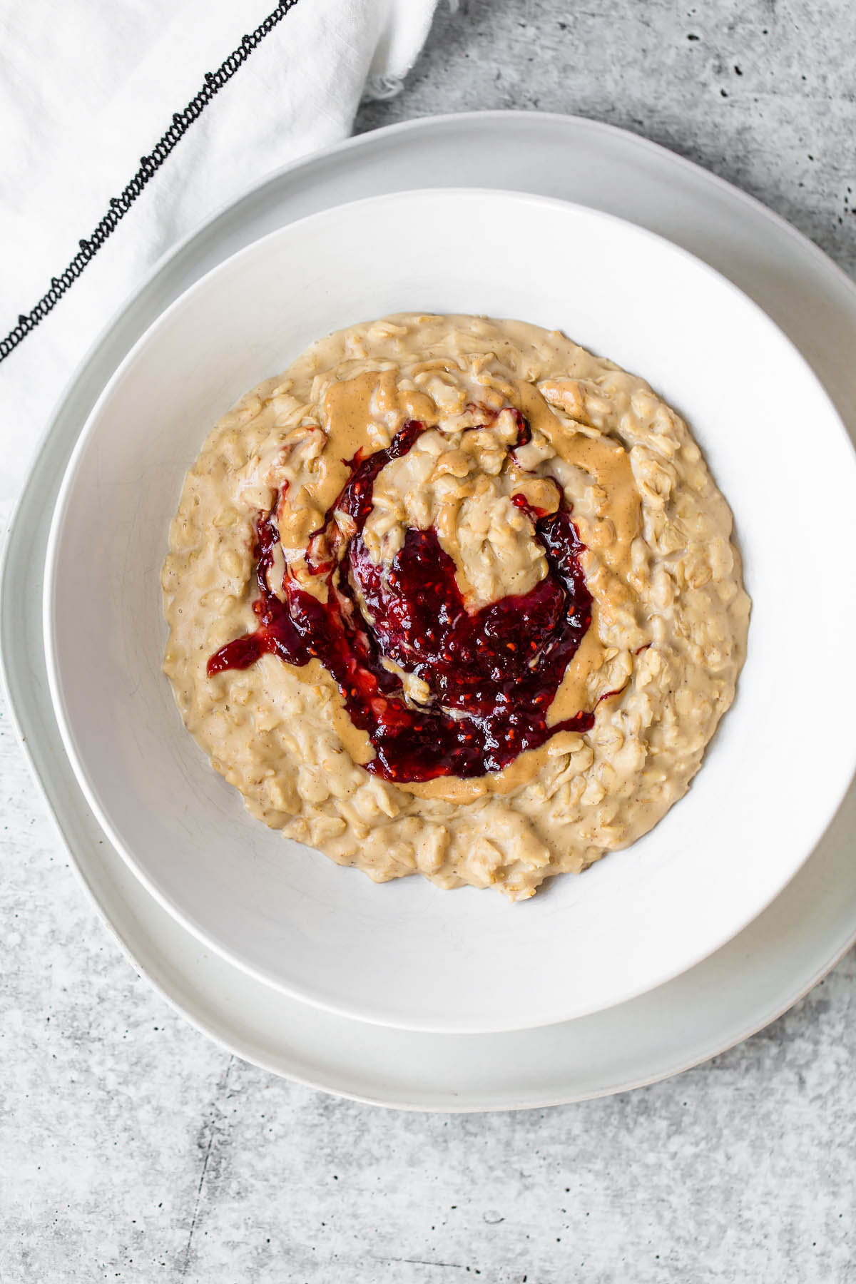 peanut butter oatmeal with raspberry jam