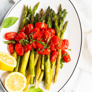 roasted asparagus with cherry tomatoes and lemon