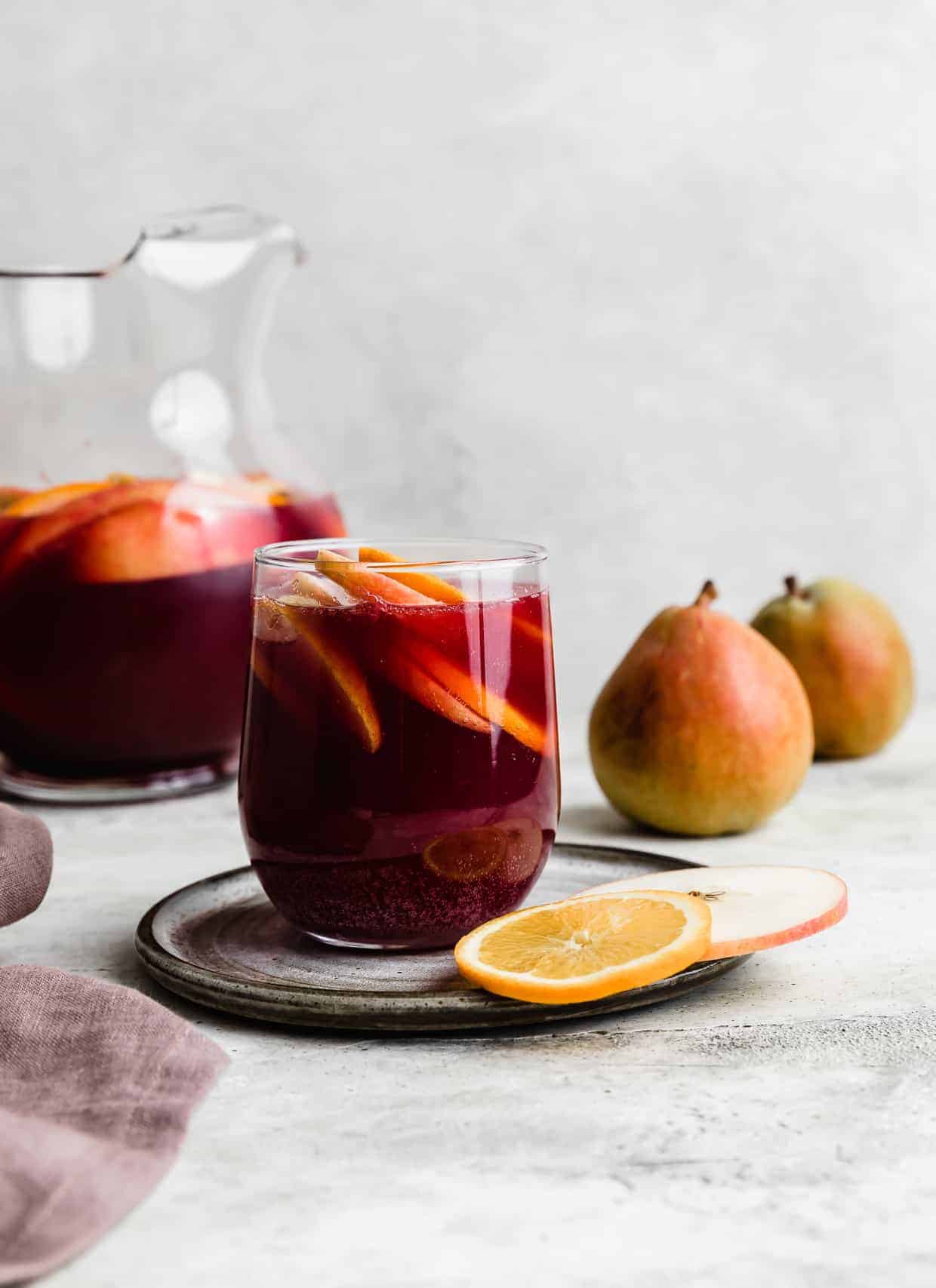 virgin sangria with orange and pear slices