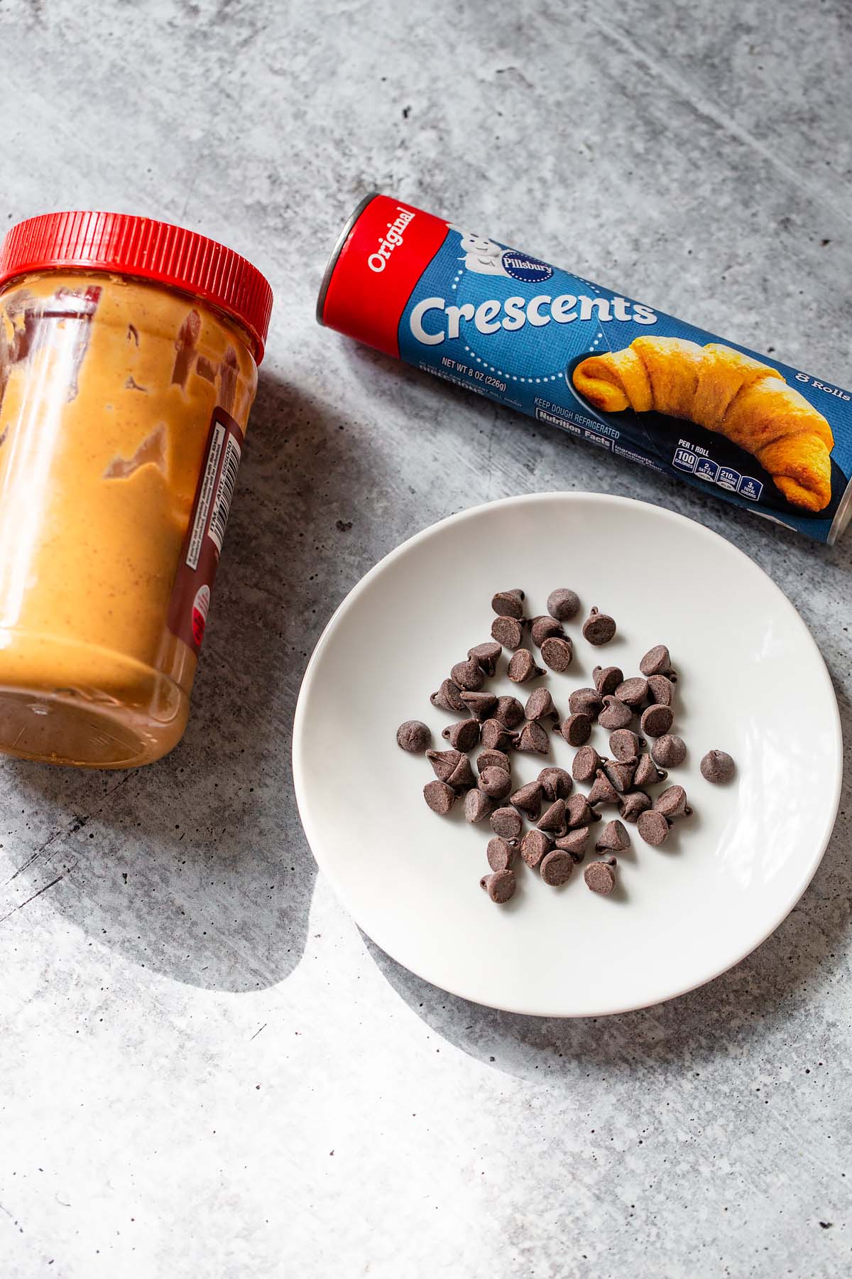 peanut butter, crescent rolls, and chocolate chips