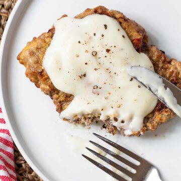 Air fried chicken fried steak with white gravy