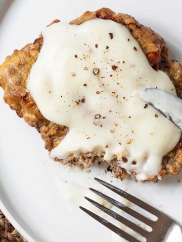 Air fried chicken fried steak with white gravy