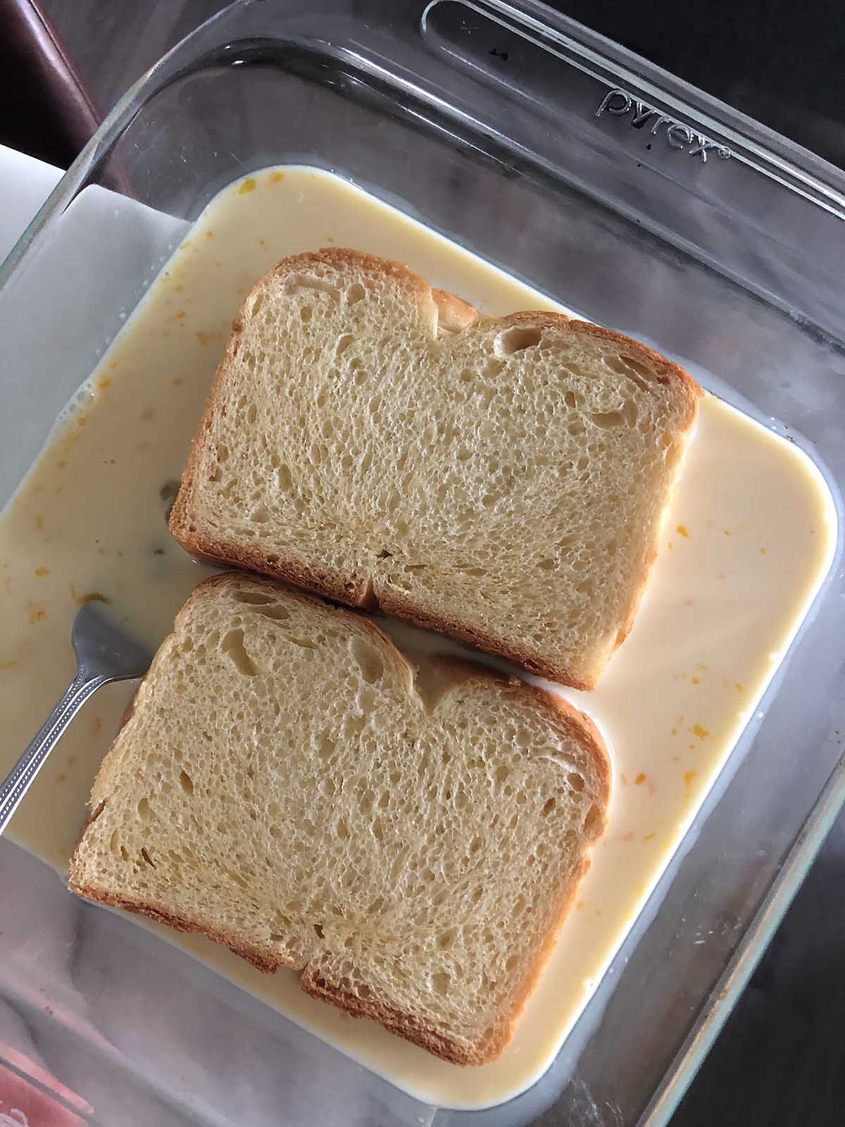 brioche bread in egg mixture