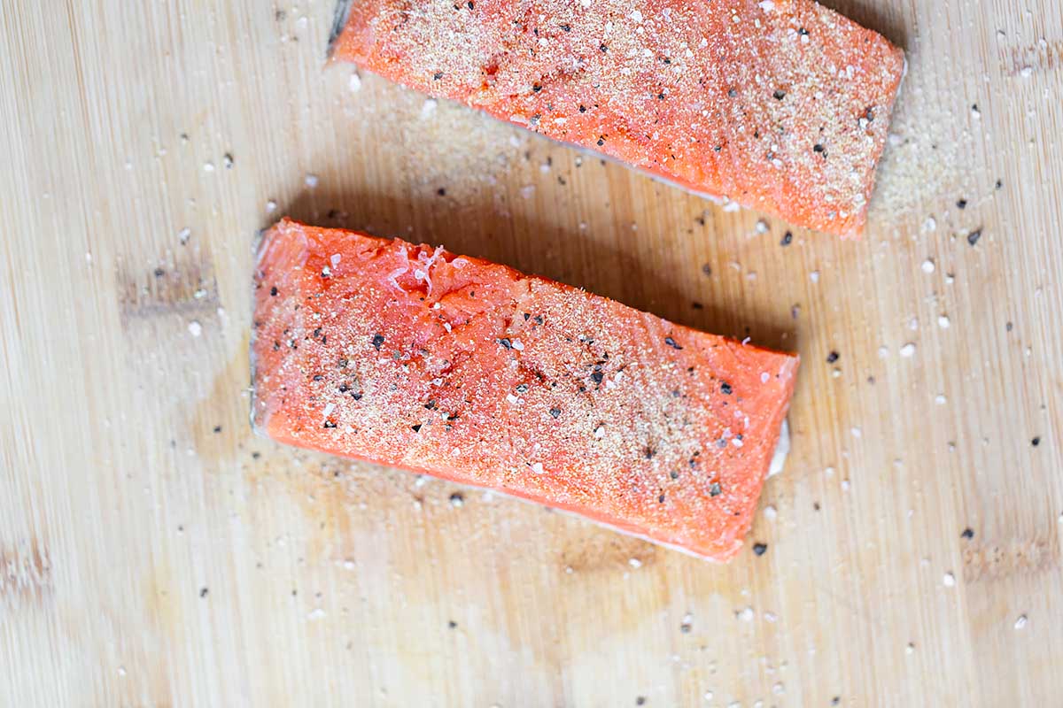 Pieces of seasoned salmon.